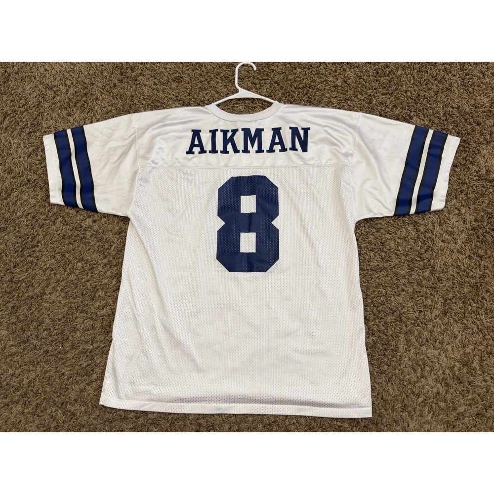 Vintage Troy Aikman #8 Dallas Cowboys NFL White Logo Athletic Jersey Mens Sz L